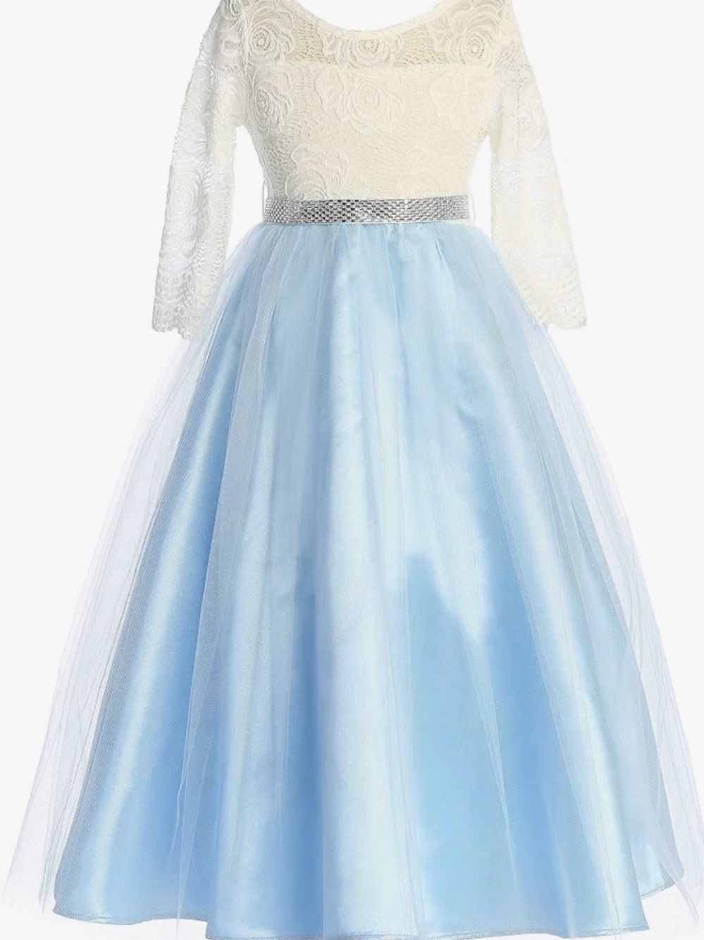 Girls' Lace Bodice & Light Blue Tulle Skirt Dress